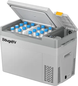 BougeRV 12 Volt Refrigerator, CRPRO 30 Quart 12V Car Fridge, Portable Freezer (-8℉~50℉), Compressor Electric Cooler with 12V/24 DC, 110-240 AC for Outdoor Camping Overlanding Truck RV SUV Van (White)