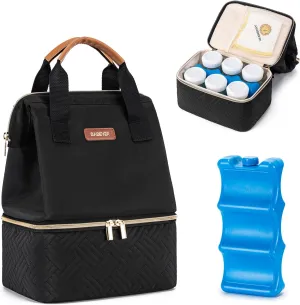 Breastmilk Cooler Bag with Ice Pack Fits 6 Baby Bottles up to 5 Ounce, Breast Milk Pump Cooler Bag for Nursing Mom Daycare, Work, Travel- Black