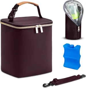 BreastMilk Cooler with Ice Packs, and Tote Bags for Nursing, Breastmilk Cooler Bag Large Capacity, Waterproof Breast Milk Cooler Travel Bag Practical, Fits 9 Baby Bottles Up to 11 oz Brown