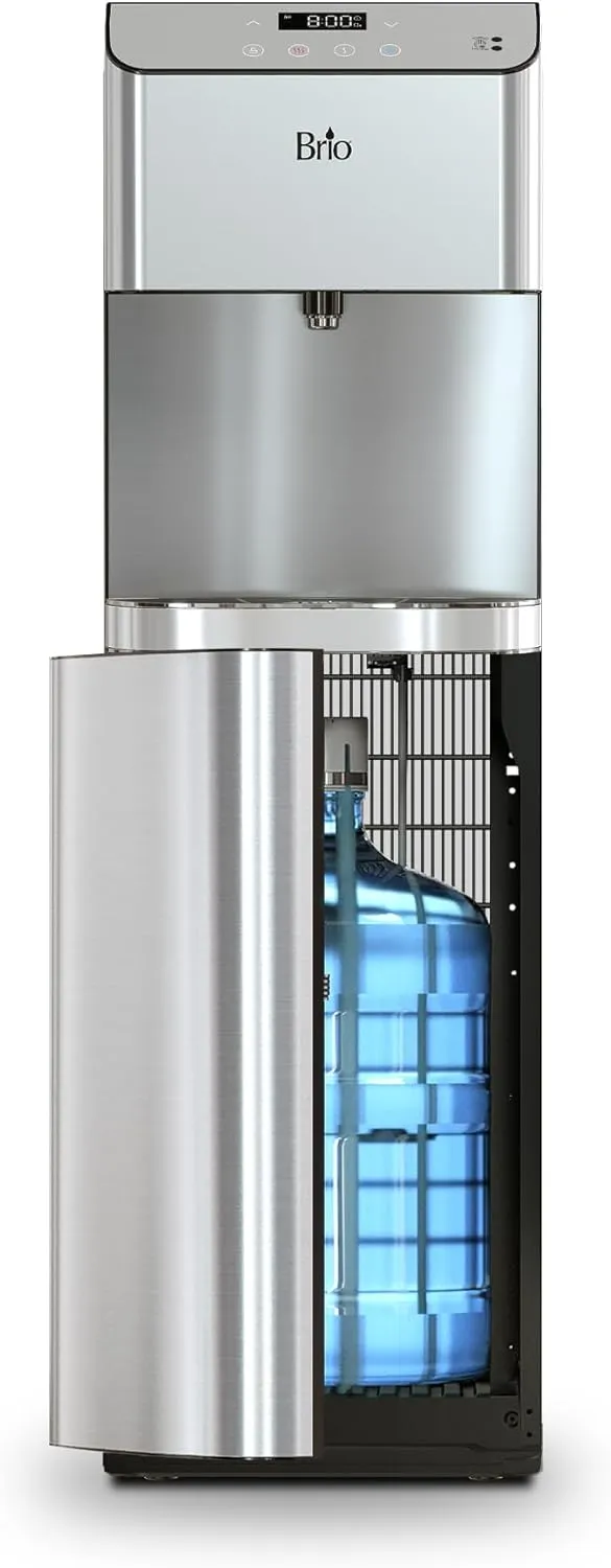 Brio Moderna Bottom Load Water Cooler Dispenser - Tri-Temp, Adjustable Temperature, Self-Cleaning, Touch Dispense, Child Safety Lock, Holds 3 or 5 Gallon Bottles, Digital Display and LED Light
