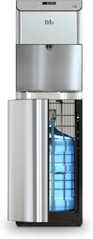 Brio Moderna Bottom Load Water Cooler Dispenser - Tri-Temp, Adjustable Temperature, Self-Cleaning, Touch Dispense, Child Safety Lock, Holds 3 or 5 Gallon Bottles, Digital Display and LED Light