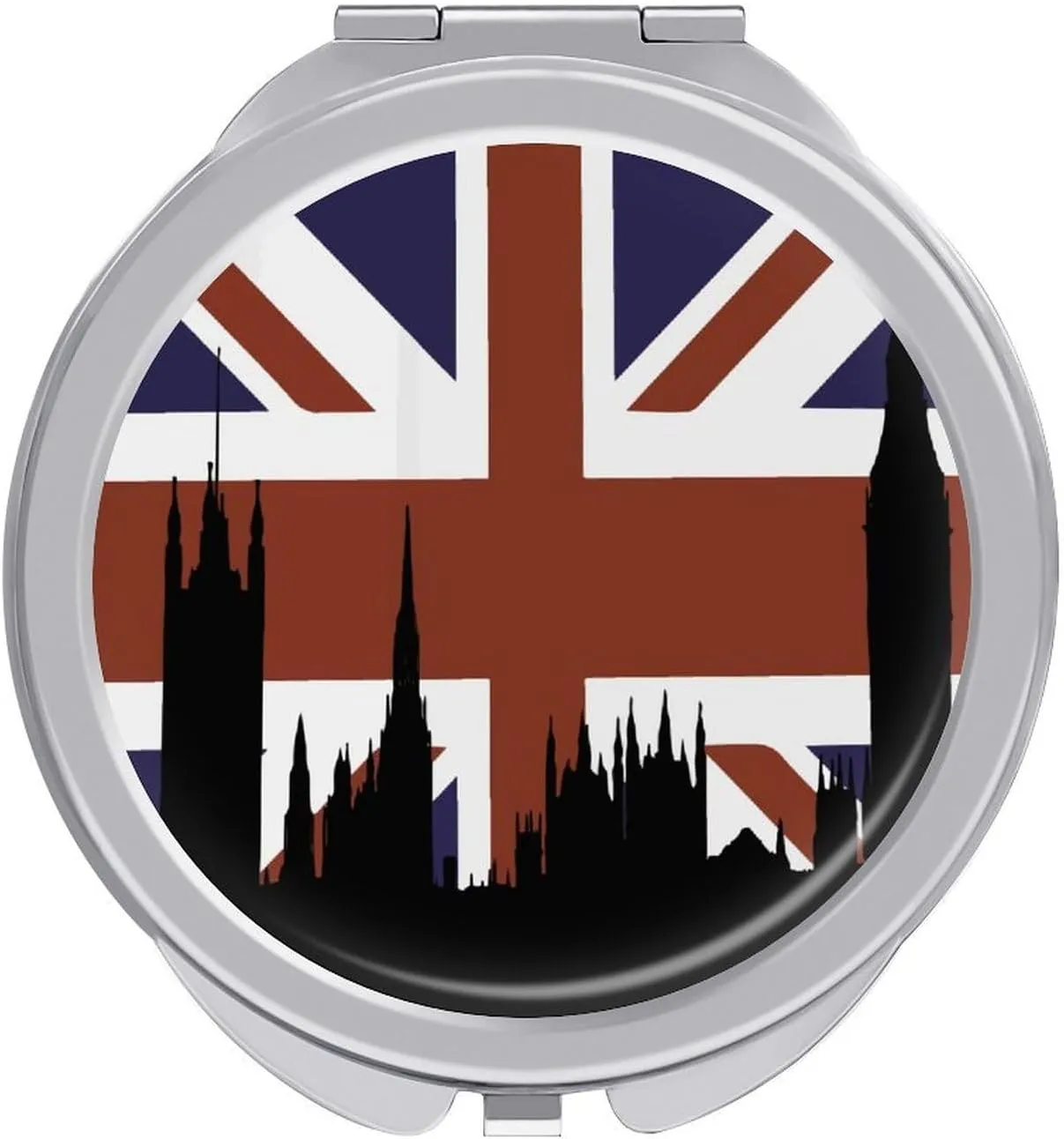 British Flag Building Silhouette Travel Makeup Mirror 2-Sided 1x 2X Magnification Portable Mini Mirror for Handbag Purse Pocket