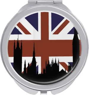 British Flag Building Silhouette Travel Makeup Mirror 2-Sided 1x 2X Magnification Portable Mini Mirror for Handbag Purse Pocket