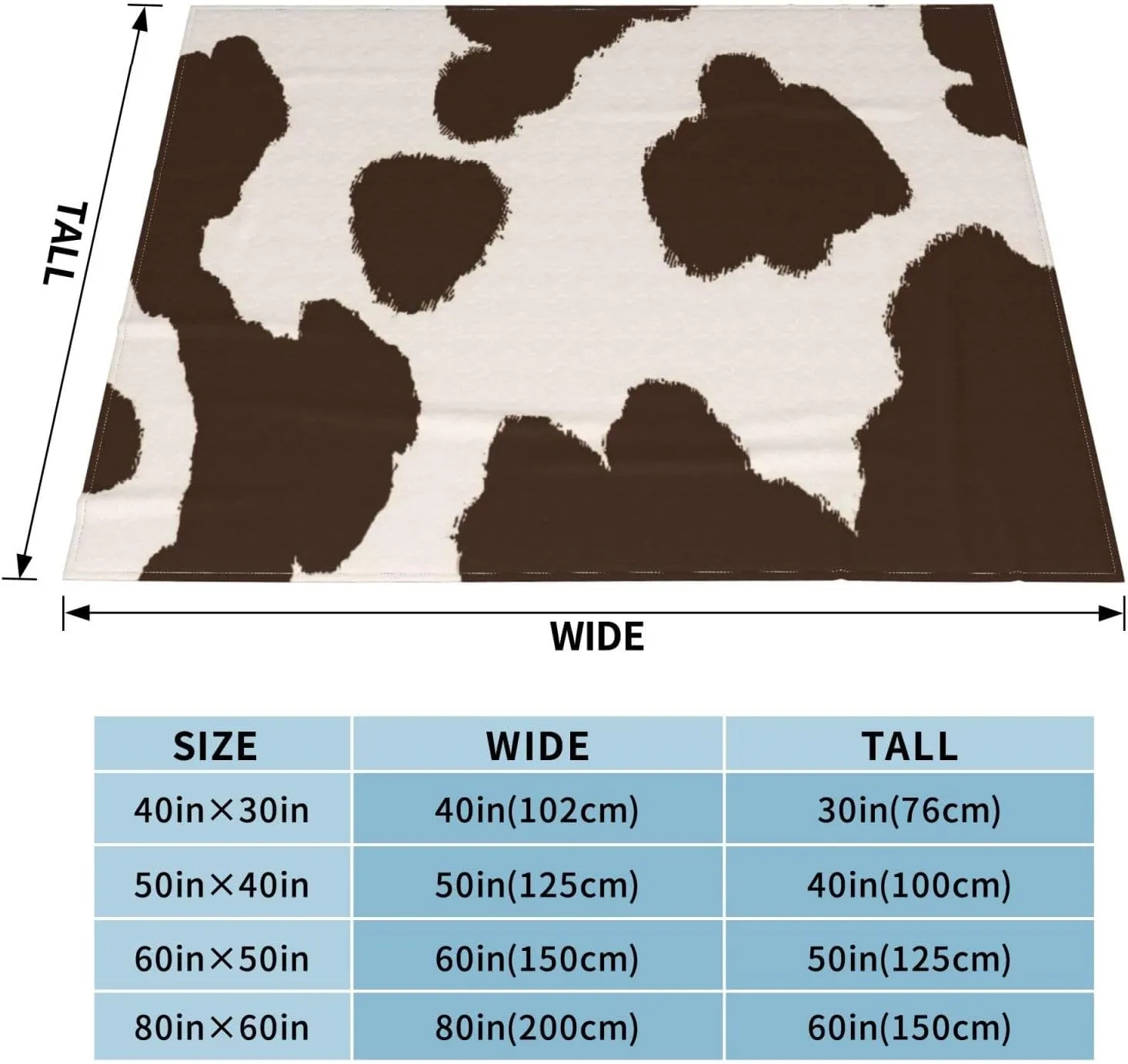Brown Cow Hide 60"X50" Flannel Blanket - 100% Soft Polyester, Lightweight and Warm, Suitable for Families, Camping, Travel