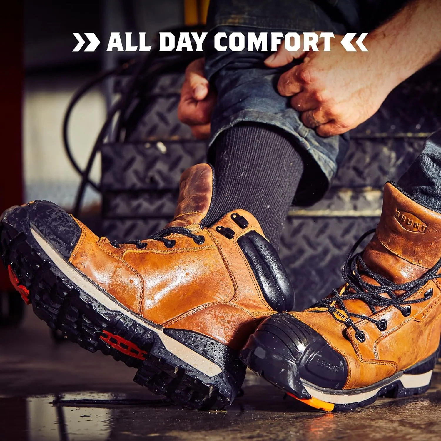 BRUNT Perkins (Comp Toe) - Brown - 6" Waterproof Durable Wedge Work Boot with Defined Heel - EH Rated - Slip   Oil Resistant - Adjustable Width System