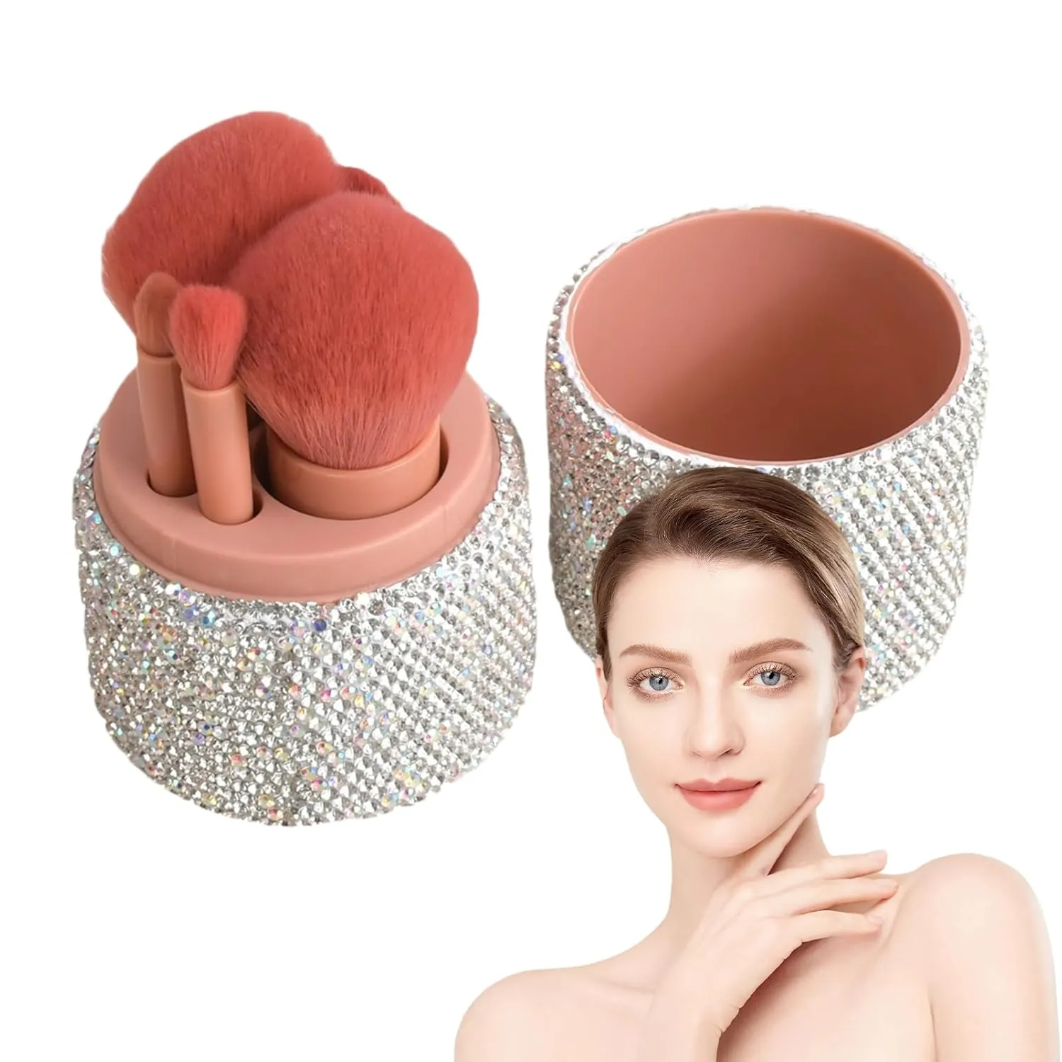 Brushes For Makeup,Portable Make Up Brush - Reusable Soft Blender Applicator With Rhinestones Case For Contouring Highlighting Eyeshadow Foundation Concealer