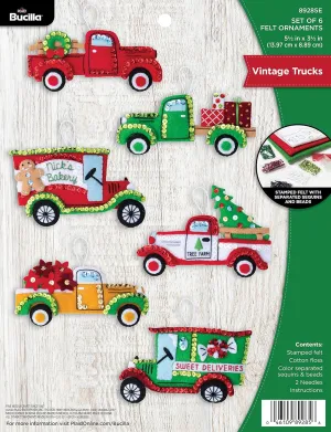 Bucilla 89295E Felt Applique Ornament Kit, Vintage Trucks, Red, Green, White, Set of 6