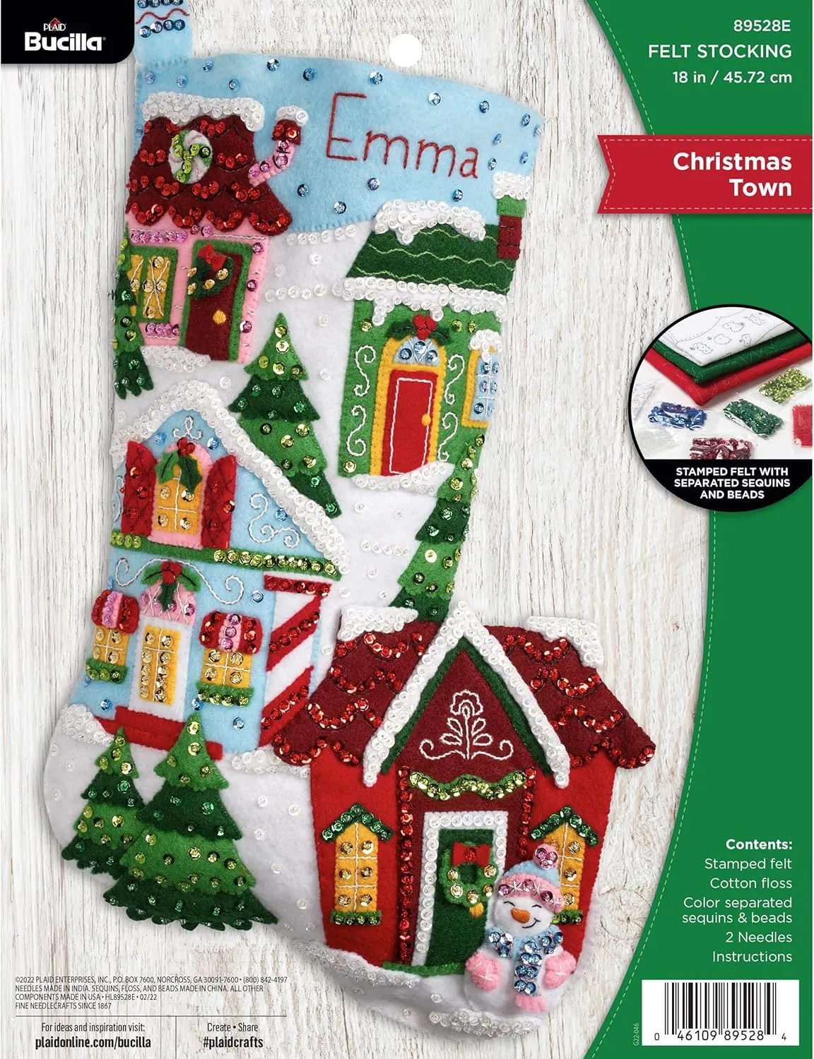 Bucilla Felt Applique 18" Stocking Making Kit, Christmas Town, Perfect for DIY Arts and Crafts, 89528E