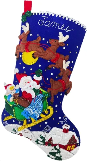 Bucilla Felt Applique 18" Stocking Making Kit, Sleigh Ride with Santa, Perfect for DIY Arts and Crafts, 89536E