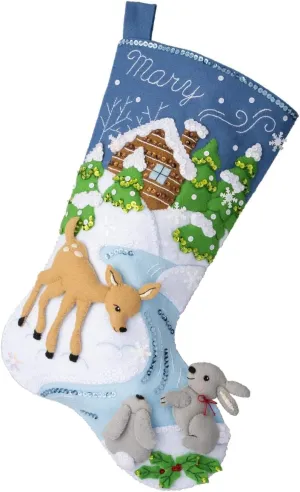Bucilla Felt Applique 18" Stocking Making Kit, Snowy Retreat, Perfect for DIY Arts and Crafts, 89586E