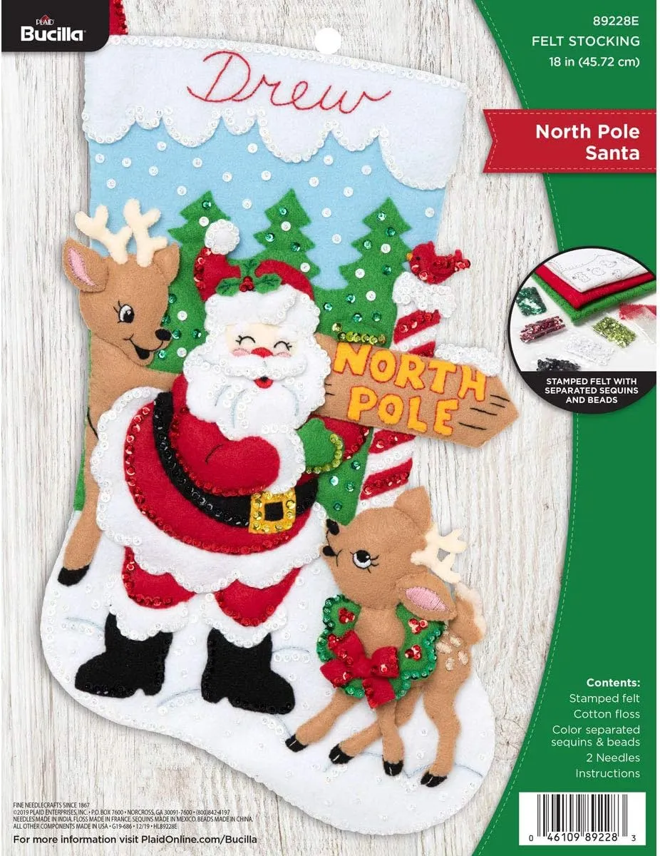 Bucilla Felt Applique Christmas Stocking Kit, 18", North Pole Santa