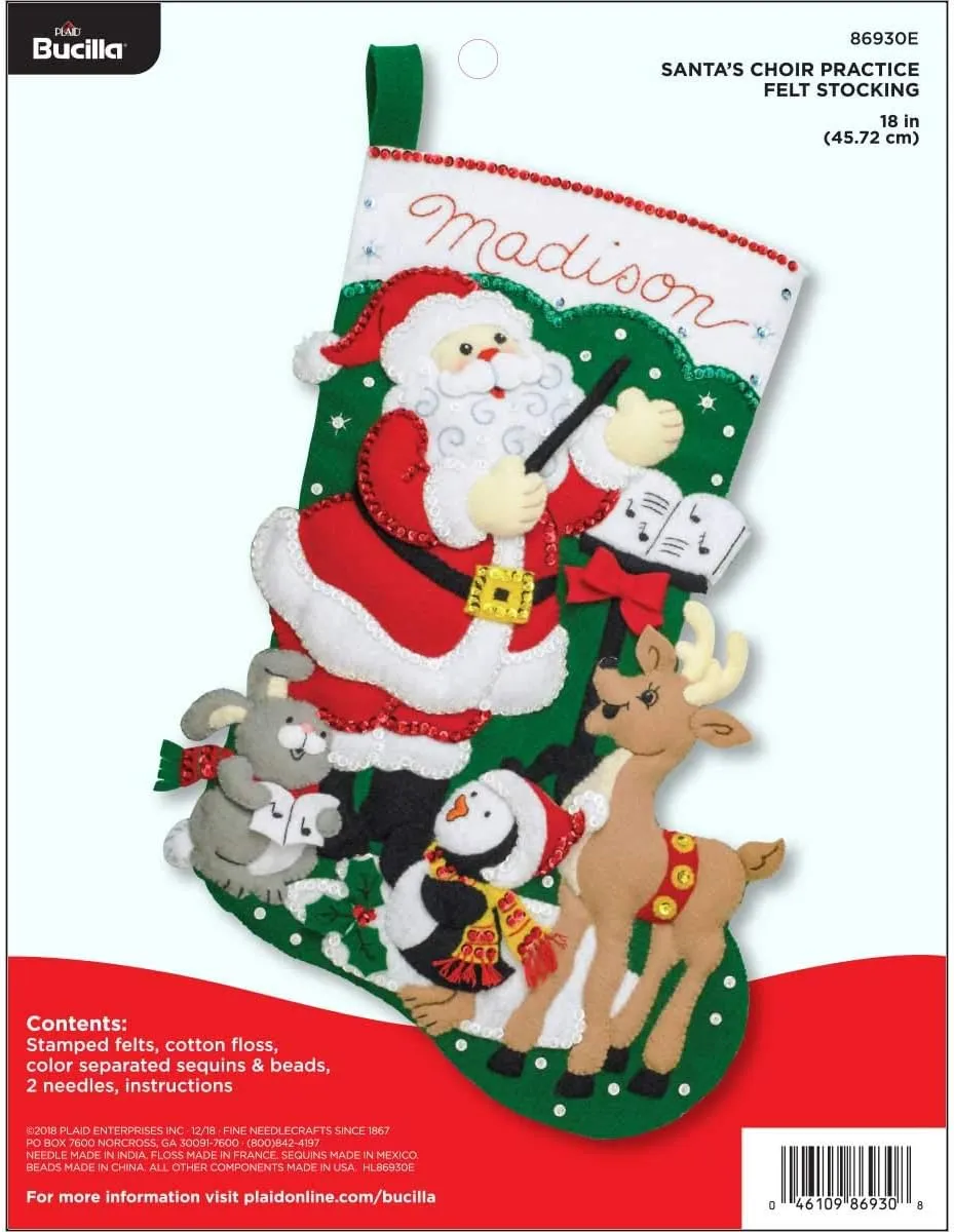 Bucilla Felt Applique Stocking Kit Santa Choir Practice, 18"