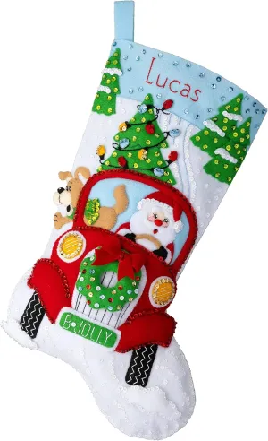 Bucilla, Jolly Deliveries, Felt Applique 18" Stocking Making Kit, Perfect for DIY Arts and Crafts, 89552E