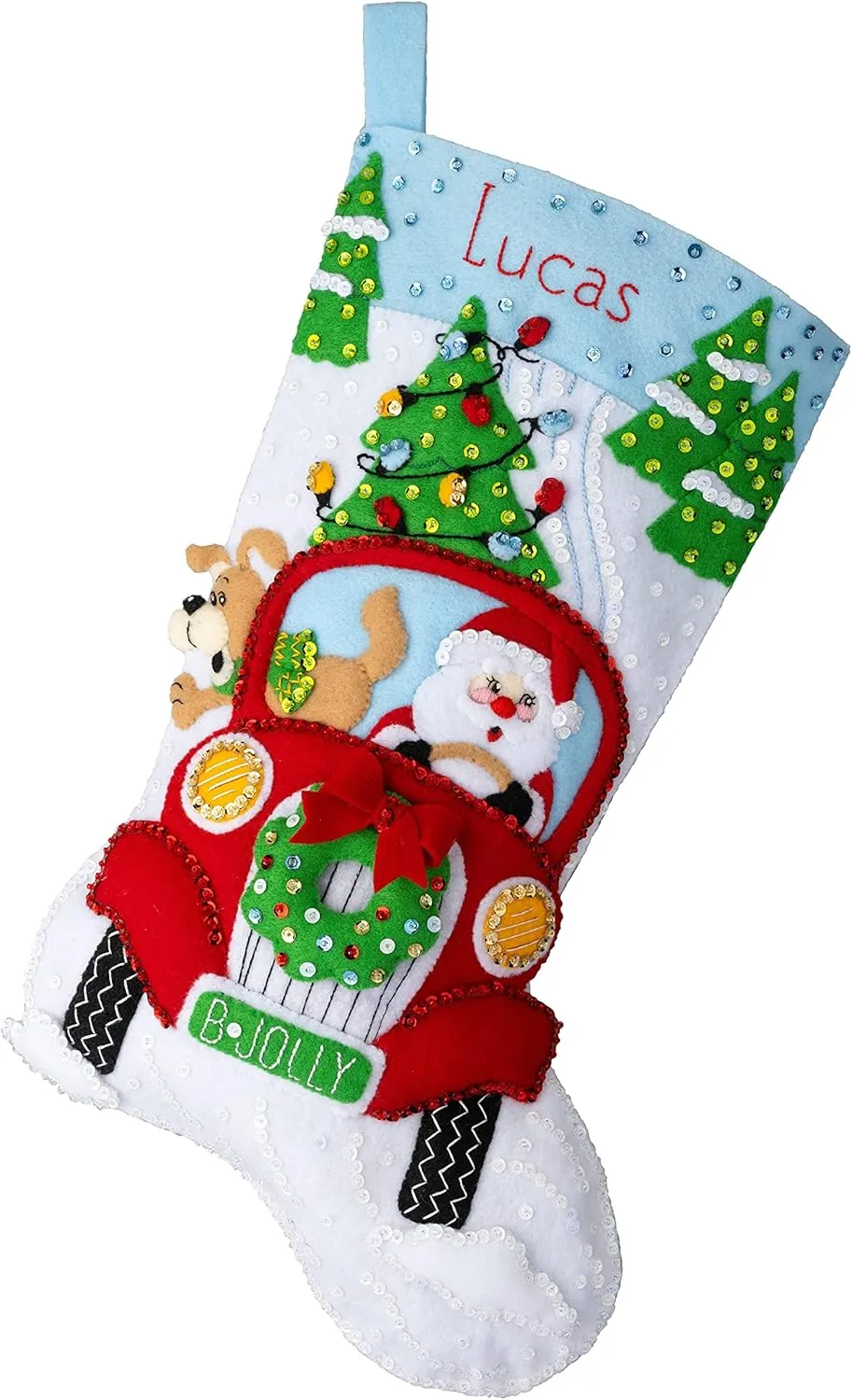 Bucilla, Jolly Deliveries, Felt Applique 18" Stocking Making Kit, Perfect for DIY Arts and Crafts, 89552E
