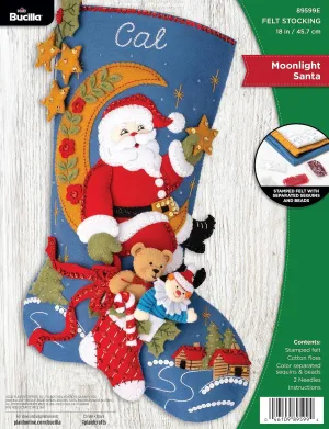 Bucilla, Moonlight Santa, Felt Applique 18" Stocking Making Kit, Perfect for DIY Arts and Crafts, 89599E