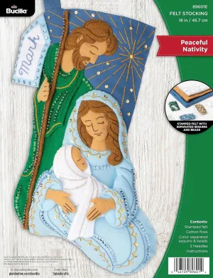 Bucilla, Peaceful Nativity, Felt Applique 18" Stocking Making Kit, Perfect for Holiday DIY Arts and Crafts, 89601E