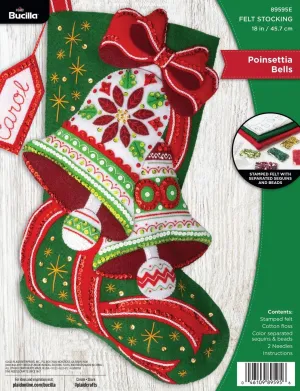 Bucilla, Poinsettia Bells, Felt Applique 18" Stocking Making Kit, Perfect for DIY Arts and Crafts, 89595E