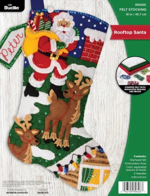 Bucilla, Rooftop Santa, Felt Applique 18" Stocking Making Kit, Perfect for DIY Arts and Crafts, 89626E