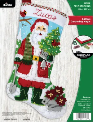 Bucilla, Santa's Gardening Magic, Perfect for DIY Arts and Crafts Felt Applique 18" Stocking Making Kit
