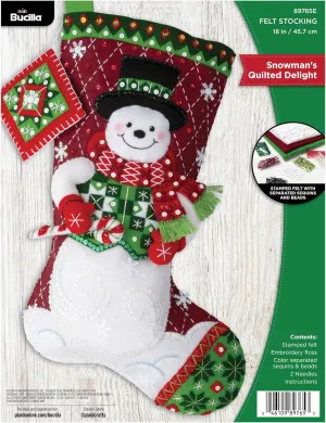 Bucilla, Snowman's Quilted Delight, Perfect for DIY Arts and Crafts Felt Applique 18" Stocking Making Kit