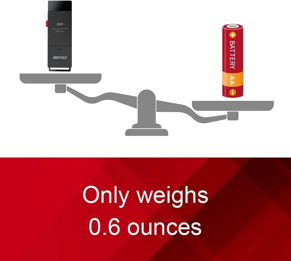 BUFFALO External SSD 2TB - Up to 600MB/s - USB-C - USB-A - USB 3.2 Gen 2 (Compatible with PS4 / PS5 / Windows/Mac) - External Solid State Drive Stick - ‎‎SSD-PUT2.0U3B