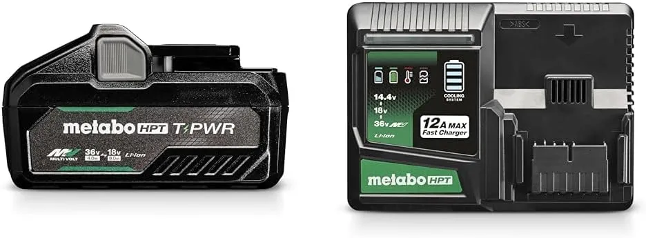 Bundle of Metabo HPT T-PWR 36V/18V MultiVolt™ High Performance Tabless Battery, 381991M   Metabo HPT Quick Charger, 18V/36V, 12.0A, Cooling Fan, USB Port, UC36YSL2