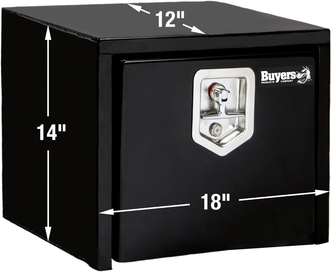 Buyers Products 1703349 Black Steel Underbody Truck Box with T-Handle Latch, 14 x 12 x 18 Inch, Contractor Toolbox For Organization And Storage, Job Tool Chest