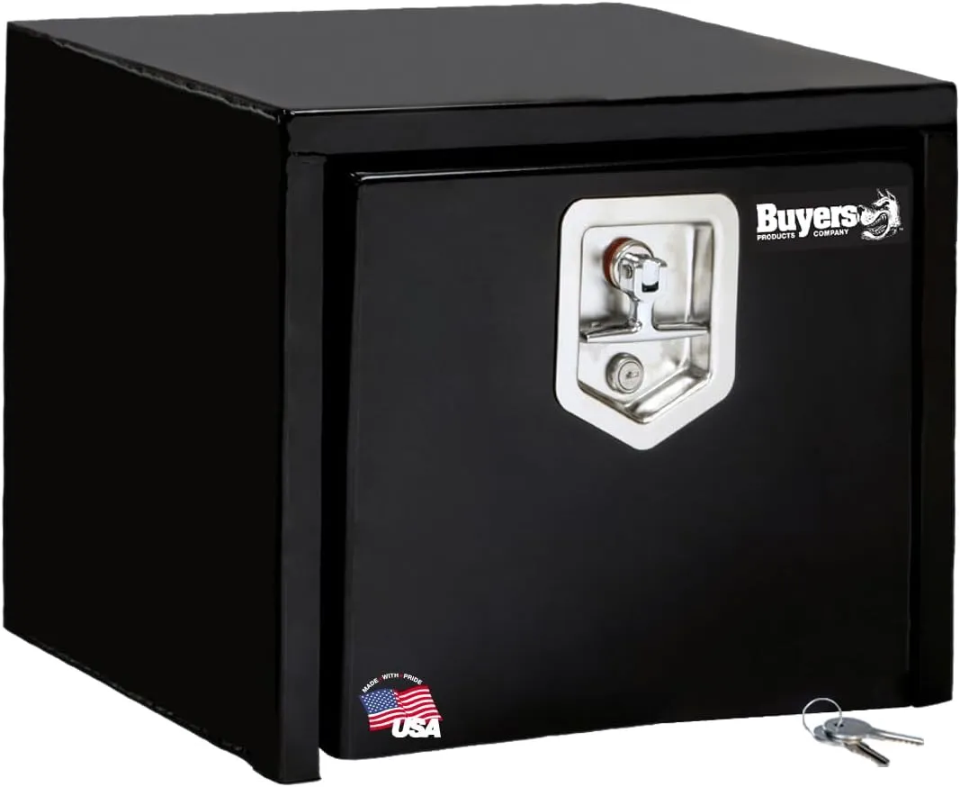 Buyers Products 1703349 Black Steel Underbody Truck Box with T-Handle Latch, 14 x 12 x 18 Inch, Contractor Toolbox For Organization And Storage, Job Tool Chest