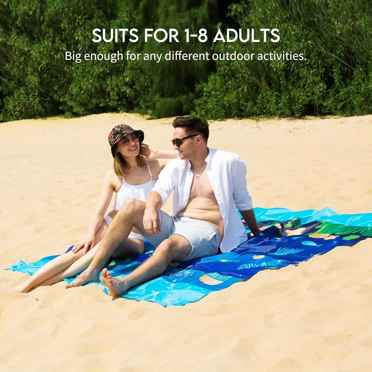 BYDOLL Beach Blanket Waterproof Sandproof 78''×81'' 1-7 Adults Oversized Lightweight Large Picnic Mat Waterproof Sandproof Blanket for Beach
