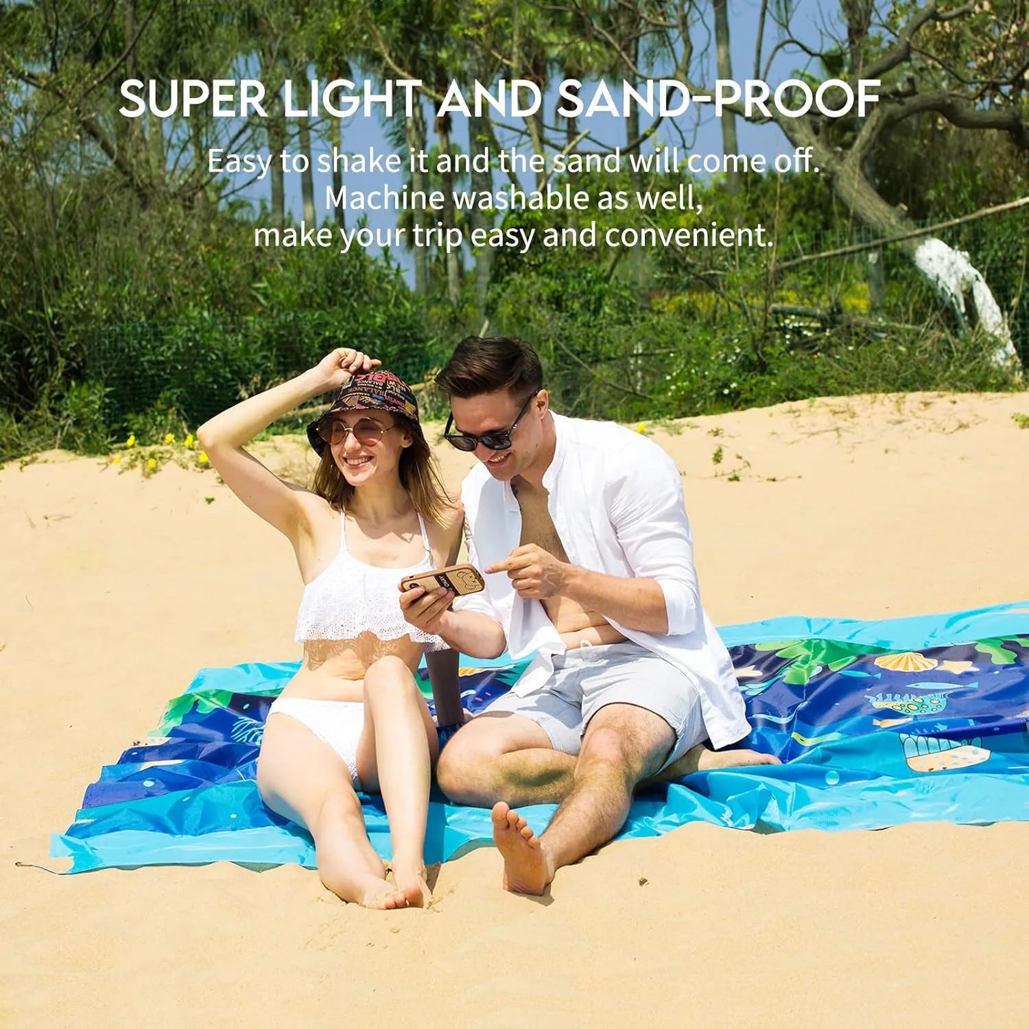 BYDOLL Beach Blanket Waterproof Sandproof 78''×81'' 1-7 Adults Oversized Lightweight Large Picnic Mat Waterproof Sandproof Blanket for Beach