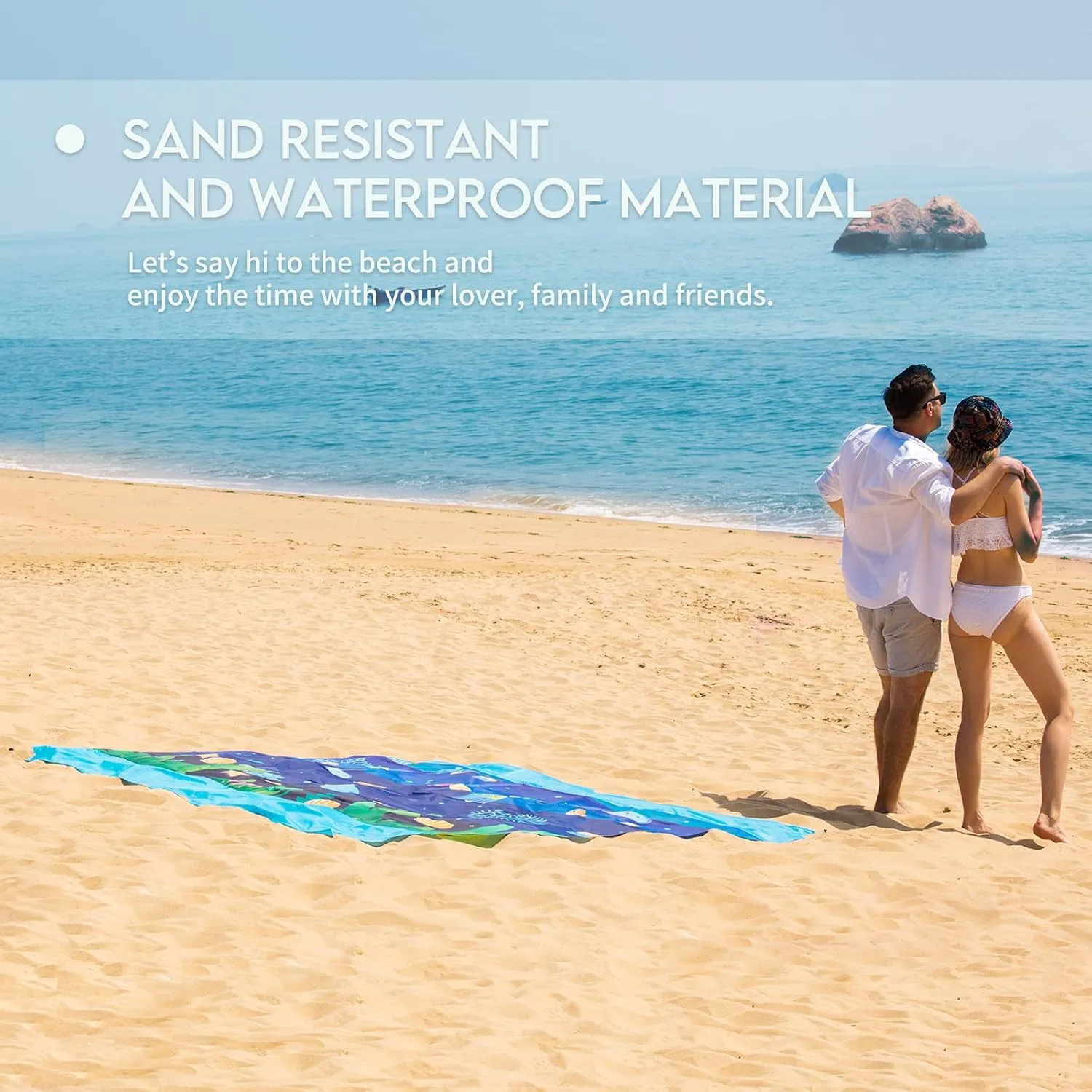 BYDOLL Beach Blanket Waterproof Sandproof 78''×81'' 1-7 Adults Oversized Lightweight Large Picnic Mat Waterproof Sandproof Blanket for Beach