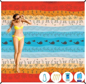 BYDOLL Beach Blanket Waterproof Sandproof 78''×81'' Suits1-4 Adults Compact Lightweight Oversized Sand-Free Blanket Large Picnic Mat for Beach Travel Camping Hiking