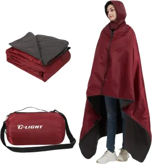 C-LIGHT Outdoor Hoodie Blanket - Stadium Blankets Waterproof Windproof - Emergency Warm Blanket for Rain&Cold Weather - Perfect for Picnic, Camping, Outdoor Sports Event, Stadium, Beach