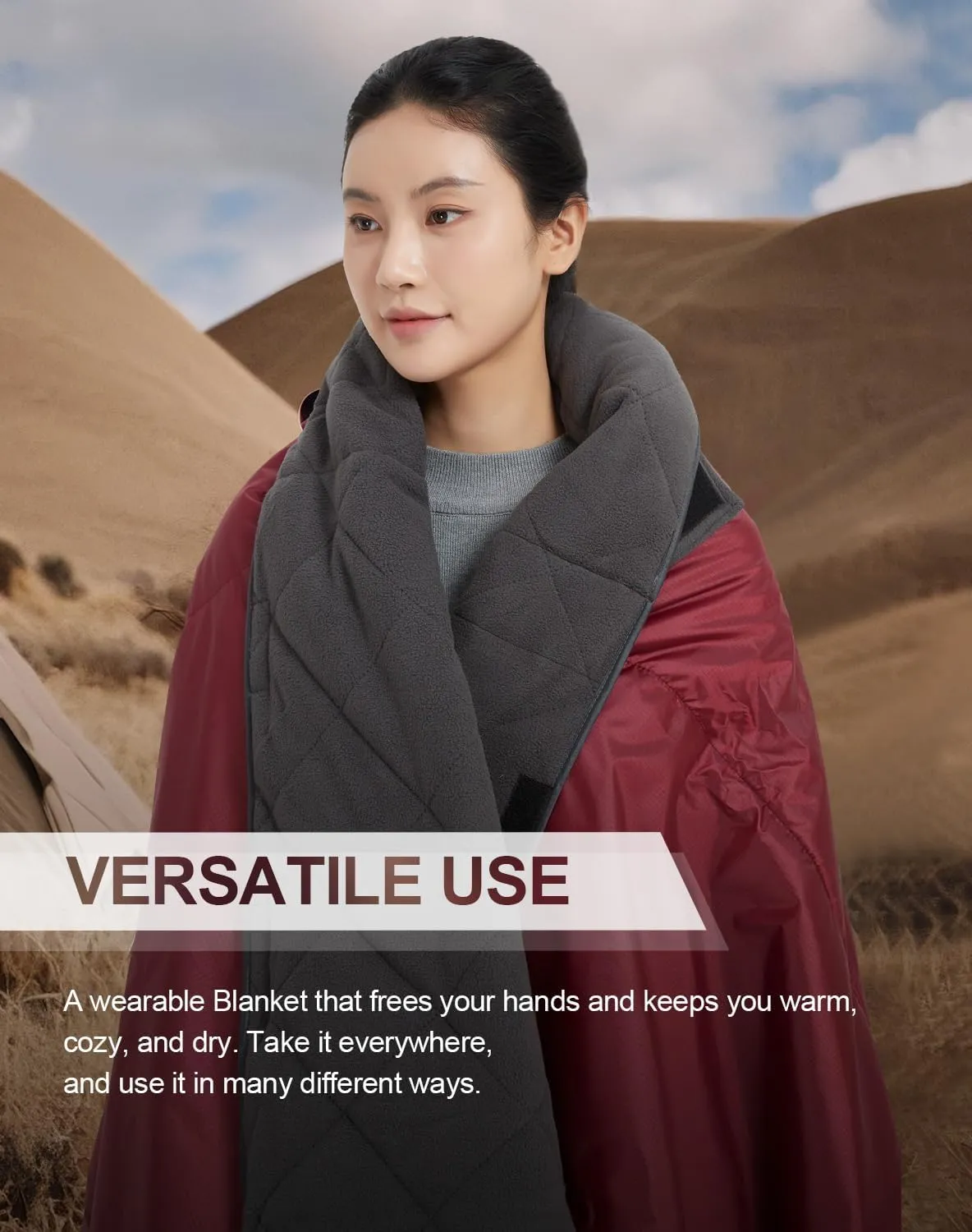C-LIGHT Outdoor Hoodie Blanket - Stadium Blankets Waterproof Windproof - Emergency Warm Blanket for Rain&Cold Weather - Perfect for Picnic, Camping, Outdoor Sports Event, Stadium, Beach