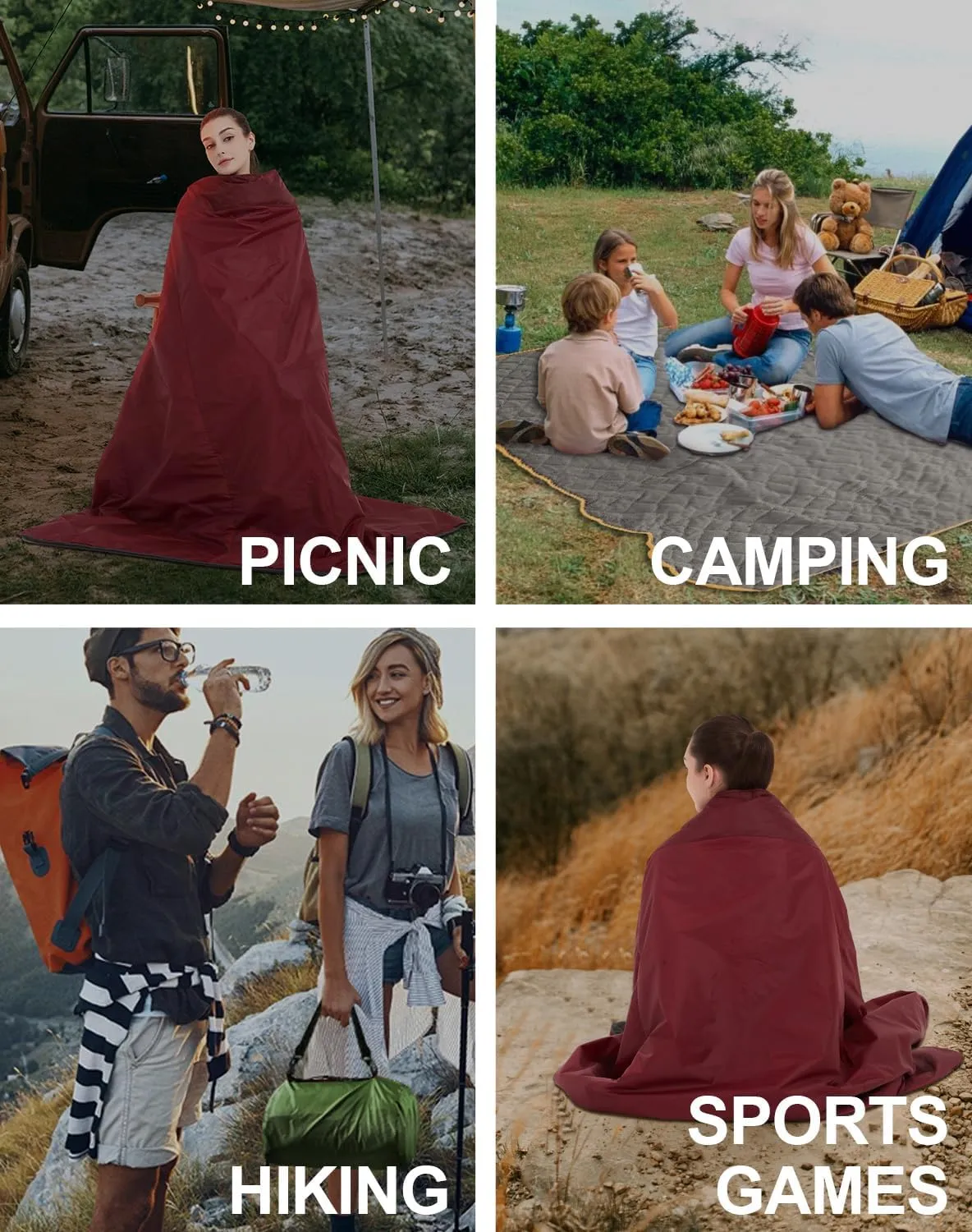 C-LIGHT Outdoor Hoodie Blanket - Stadium Blankets Waterproof Windproof - Emergency Warm Blanket for Rain&Cold Weather - Perfect for Picnic, Camping, Outdoor Sports Event, Stadium, Beach