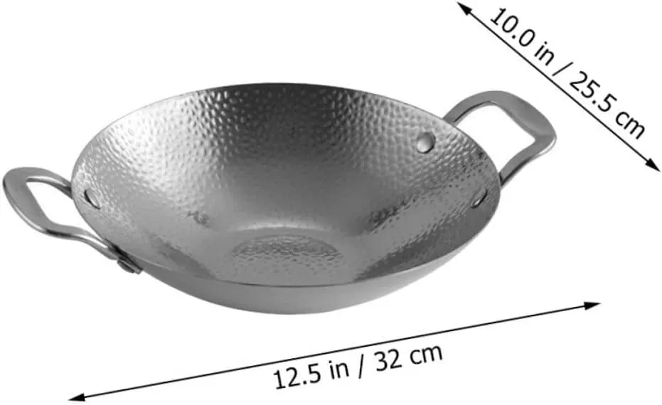 Cabilock Double Handle Stainless Steel Wok Hammered Design Cooking Pot for Home and Restaurant Efficient Heat Transfer for Gas and Electric Stoves Kitchen Essential