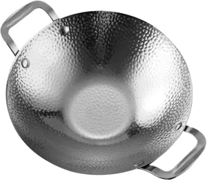 Cabilock Double Handle Stainless Steel Wok Hammered Design Cooking Pot for Home and Restaurant Efficient Heat Transfer for Gas and Electric Stoves Kitchen Essential