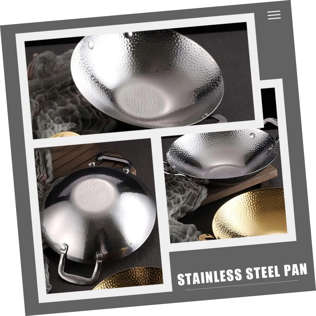 Cabilock Double Handle Stainless Steel Wok Hammered Design Cooking Pot for Home and Restaurant Efficient Heat Transfer for Gas and Electric Stoves Kitchen Essential