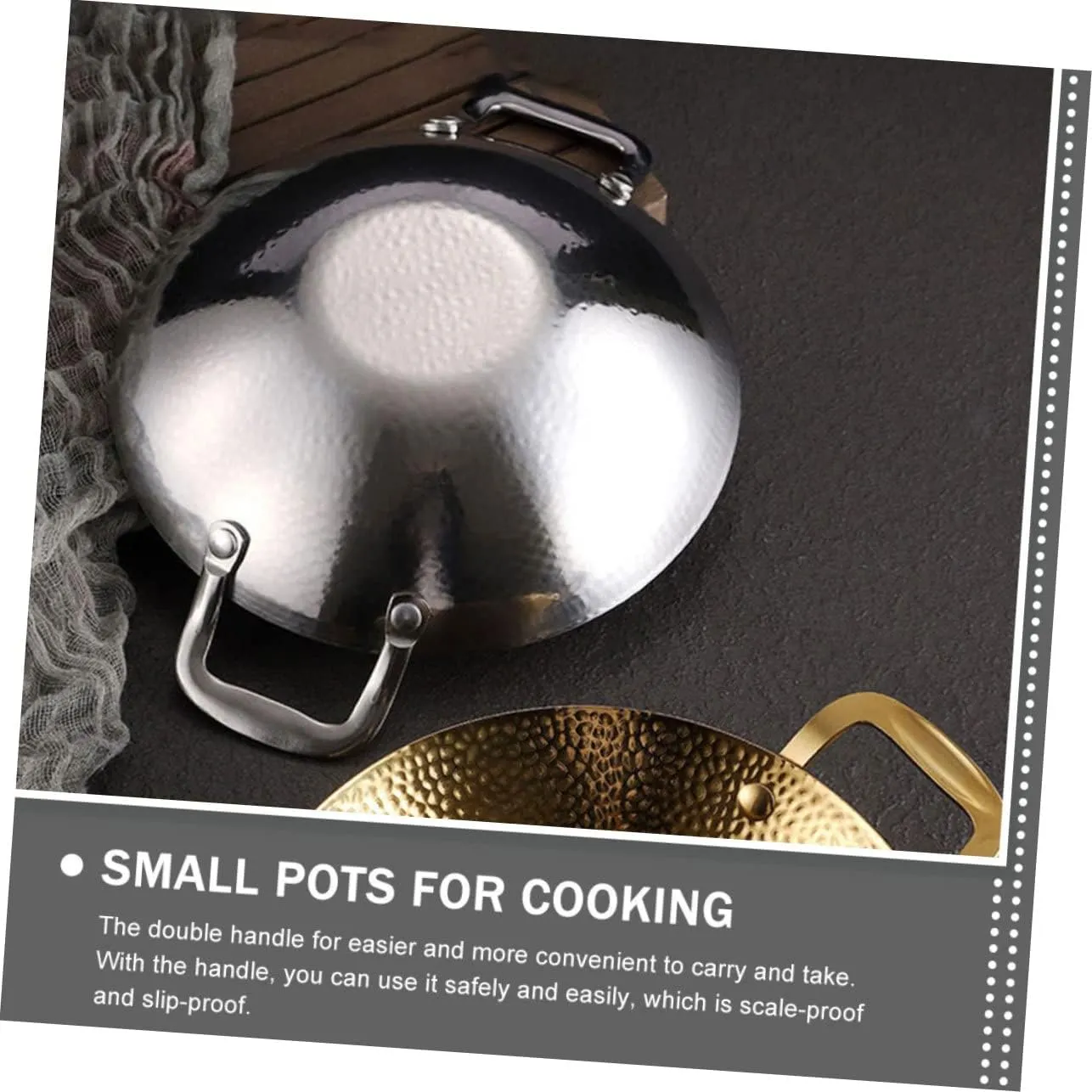 Cabilock Double Handle Stainless Steel Wok Hammered Design Cooking Pot for Home and Restaurant Efficient Heat Transfer for Gas and Electric Stoves Kitchen Essential