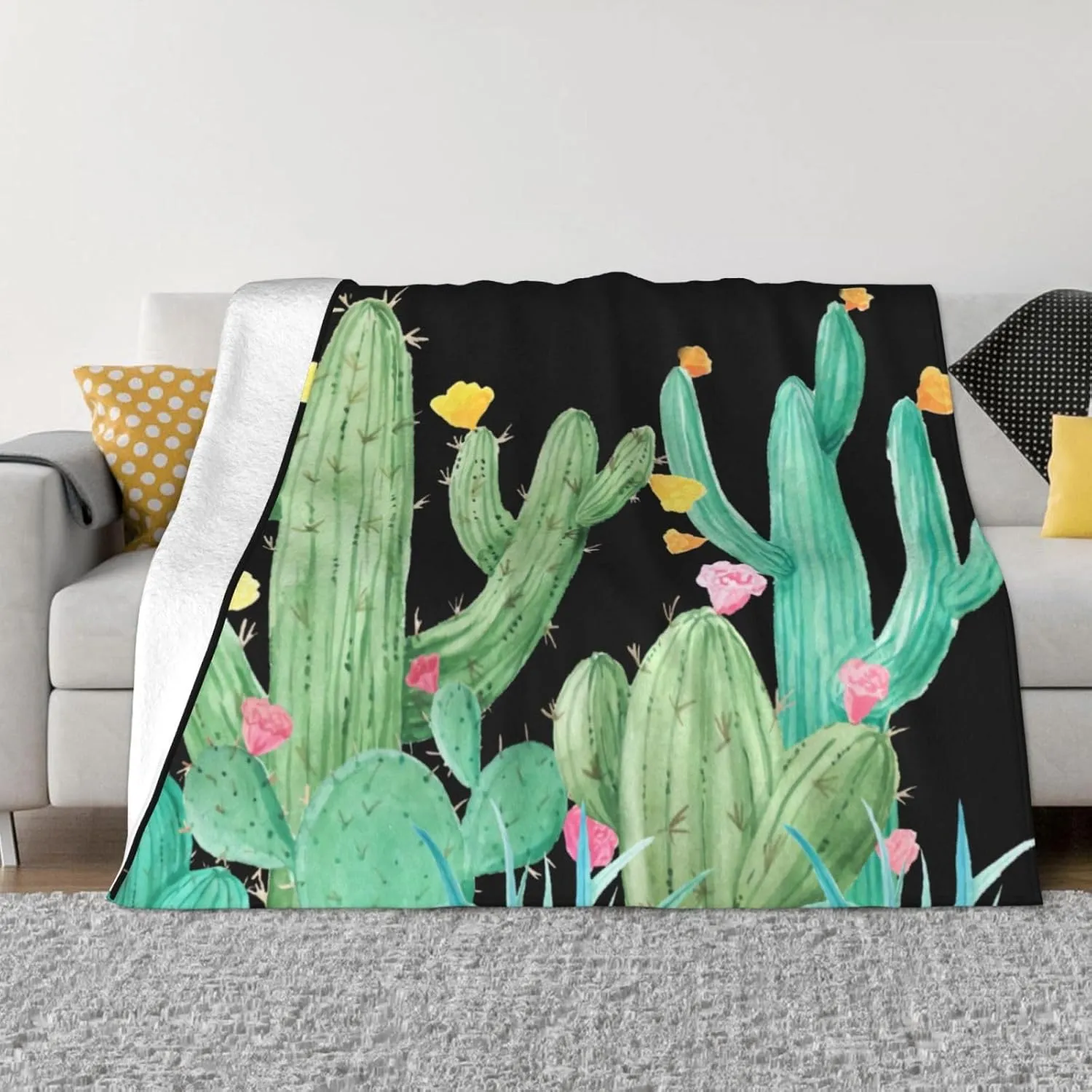 Cactus Garden Succulent Desert Southwest 60"X50" Flannel Blanket - 100% Soft Polyester, Lightweight and Warm, Suitable for Families, Camping, Travel