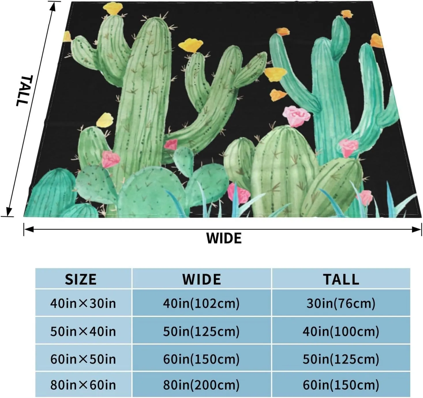 Cactus Garden Succulent Desert Southwest 60"X50" Flannel Blanket - 100% Soft Polyester, Lightweight and Warm, Suitable for Families, Camping, Travel