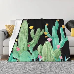 Cactus Garden Succulent Desert Southwest 60"X50" Flannel Blanket - 100% Soft Polyester, Lightweight and Warm, Suitable for Families, Camping, Travel
