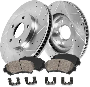 Callahan Front Drilled Slotted Brake Disc Rotors and Ceramic Brake Pads   Hardware Brake Kit For 2013 2014 2015 2016 2017 2018 2019 2020 2021 2022 Ford F-250 F-350 4WD | 2013 - 2016 F-450 8 Lug