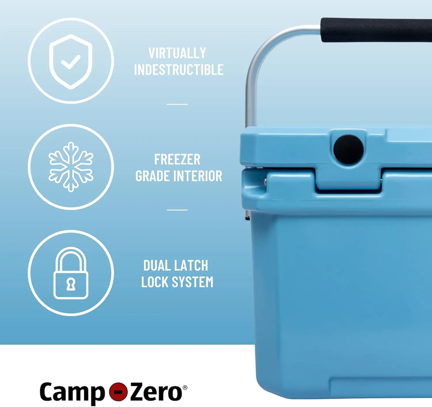 CAMP-ZERO 10L-10.6 Quart Portable Hard Cooler Ice Chest, Perfect for Drinks, Lunch, Beach, Picnics, Boating, Camping and Travel with 2 Molded-in Cup Holders and Folding Aluminum Handle