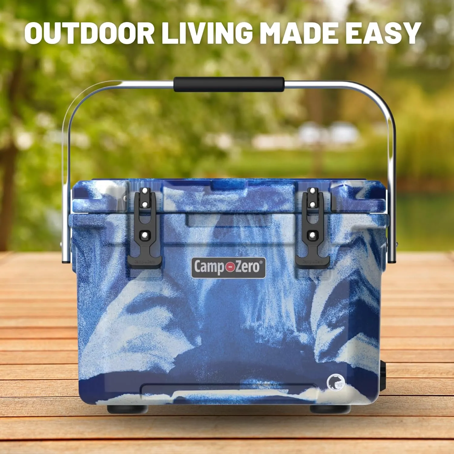 CAMP-ZERO 21 Quart Rotomolded Hard Cooler - Insulated Ice Chest with 4 Cup Holders - Bear-Proof Travel Ice Box for Beverage, Drink, BBQ, Fishing, Camping, Outdoor