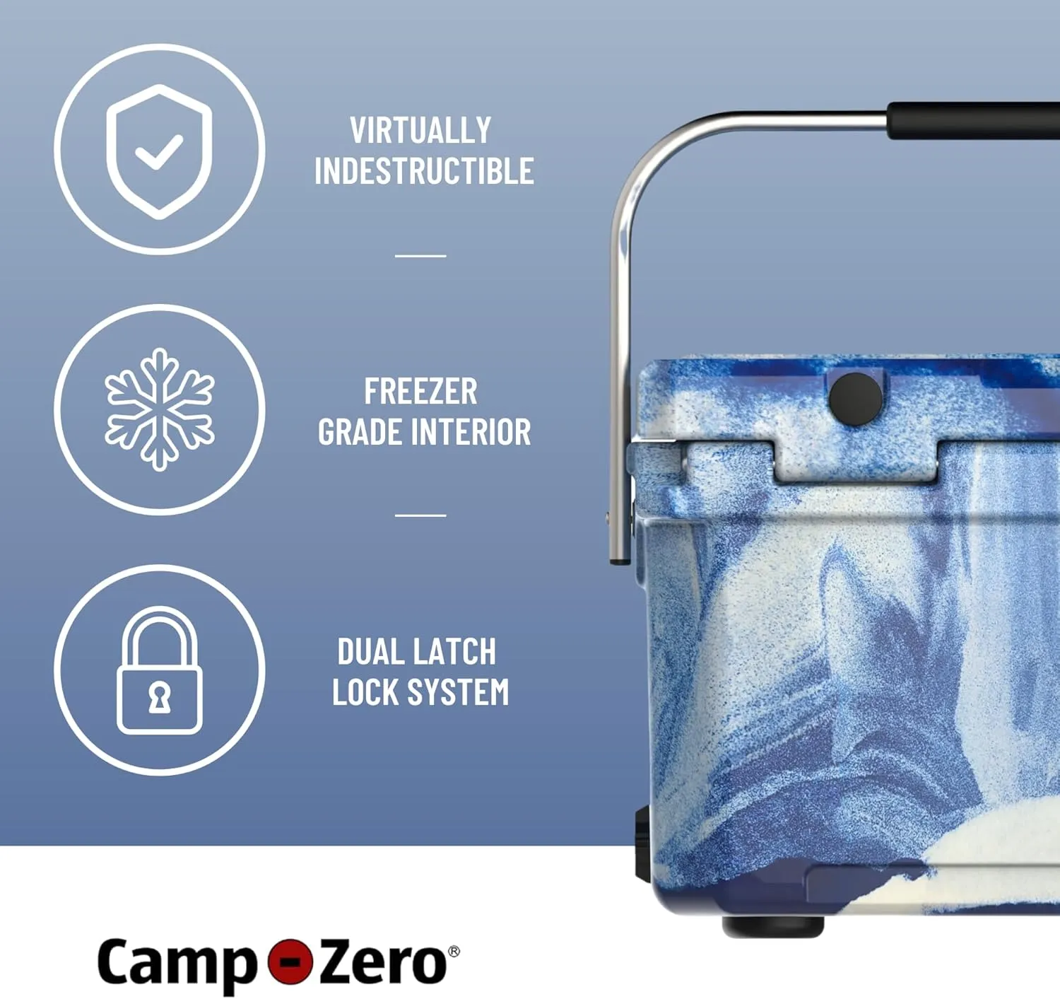 CAMP-ZERO 21 Quart Rotomolded Hard Cooler - Insulated Ice Chest with 4 Cup Holders - Bear-Proof Travel Ice Box for Beverage, Drink, BBQ, Fishing, Camping, Outdoor