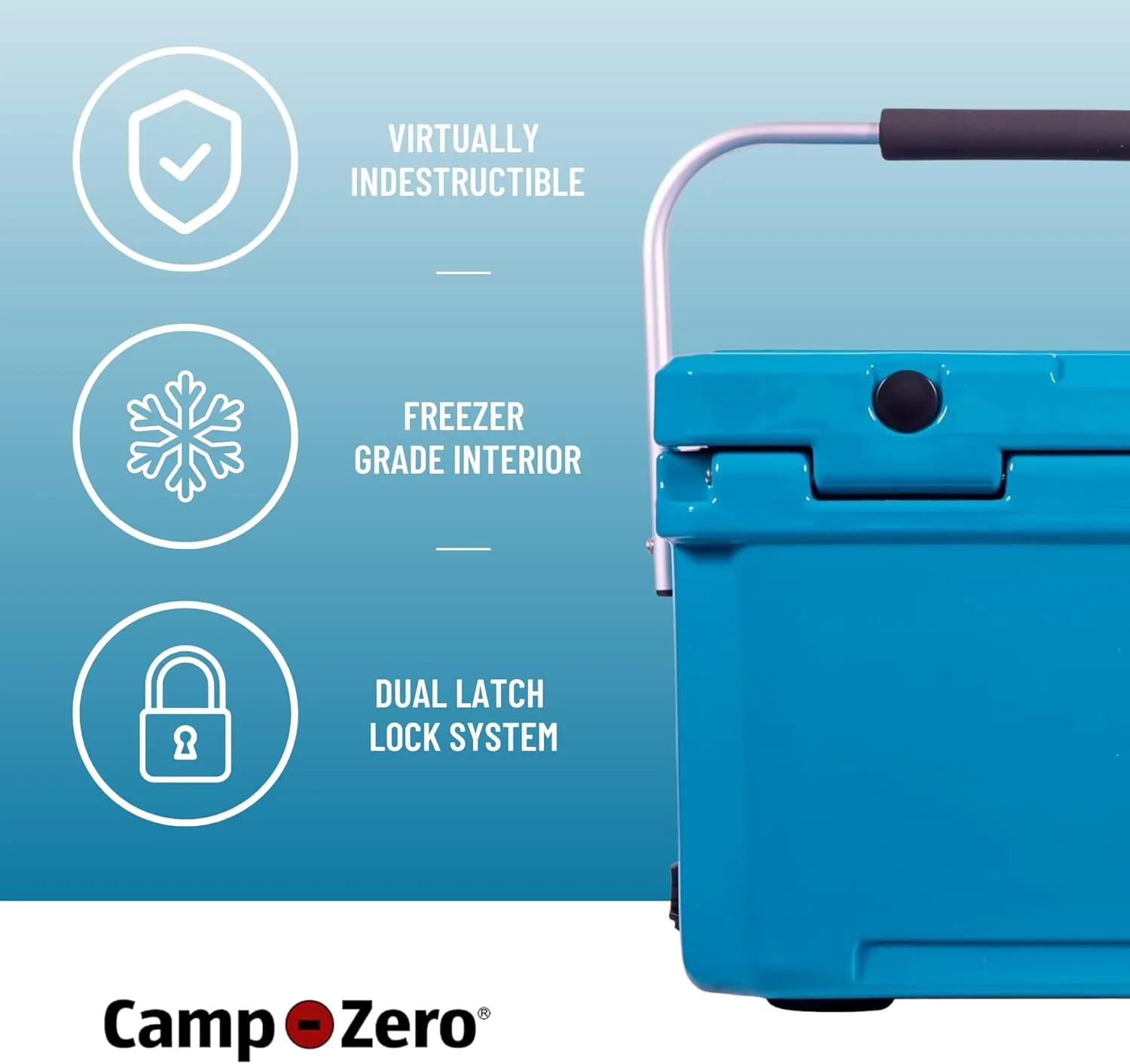 CAMP-ZERO 21 Quart Rotomolded Hard Cooler - Insulated Ice Chest with 4 Cup Holders - Bear-Proof Travel Ice Box for Beverage, Drink, BBQ, Fishing, Camping, Outdoor