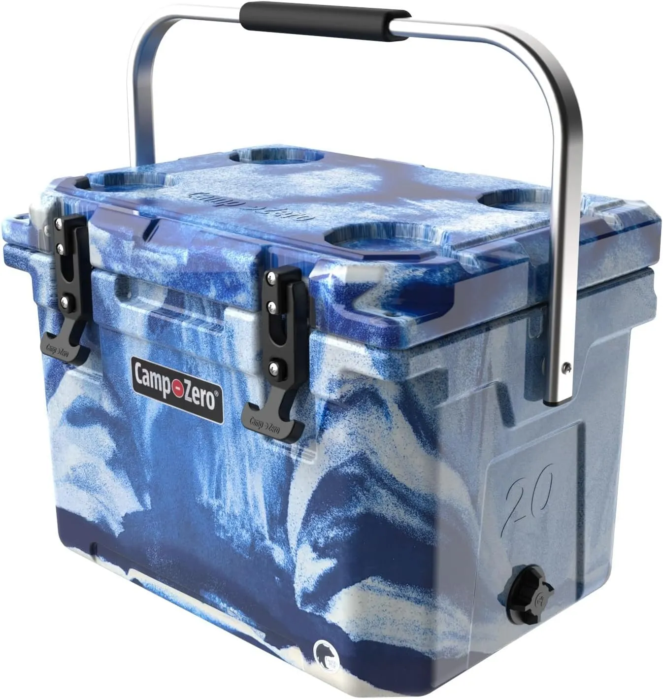 CAMP-ZERO 21 Quart Rotomolded Hard Cooler - Insulated Ice Chest with 4 Cup Holders - Bear-Proof Travel Ice Box for Beverage, Drink, BBQ, Fishing, Camping, Outdoor