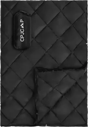 Camping Blanket - Outdoor Travel Blanket, Packable, Puffy Blanket, Lightweight & Multifunctional Quilt for Camping, Hiking, Backpacking,Airplane,Outdoors, Travel, Beach, Black, 57” x 78.7”