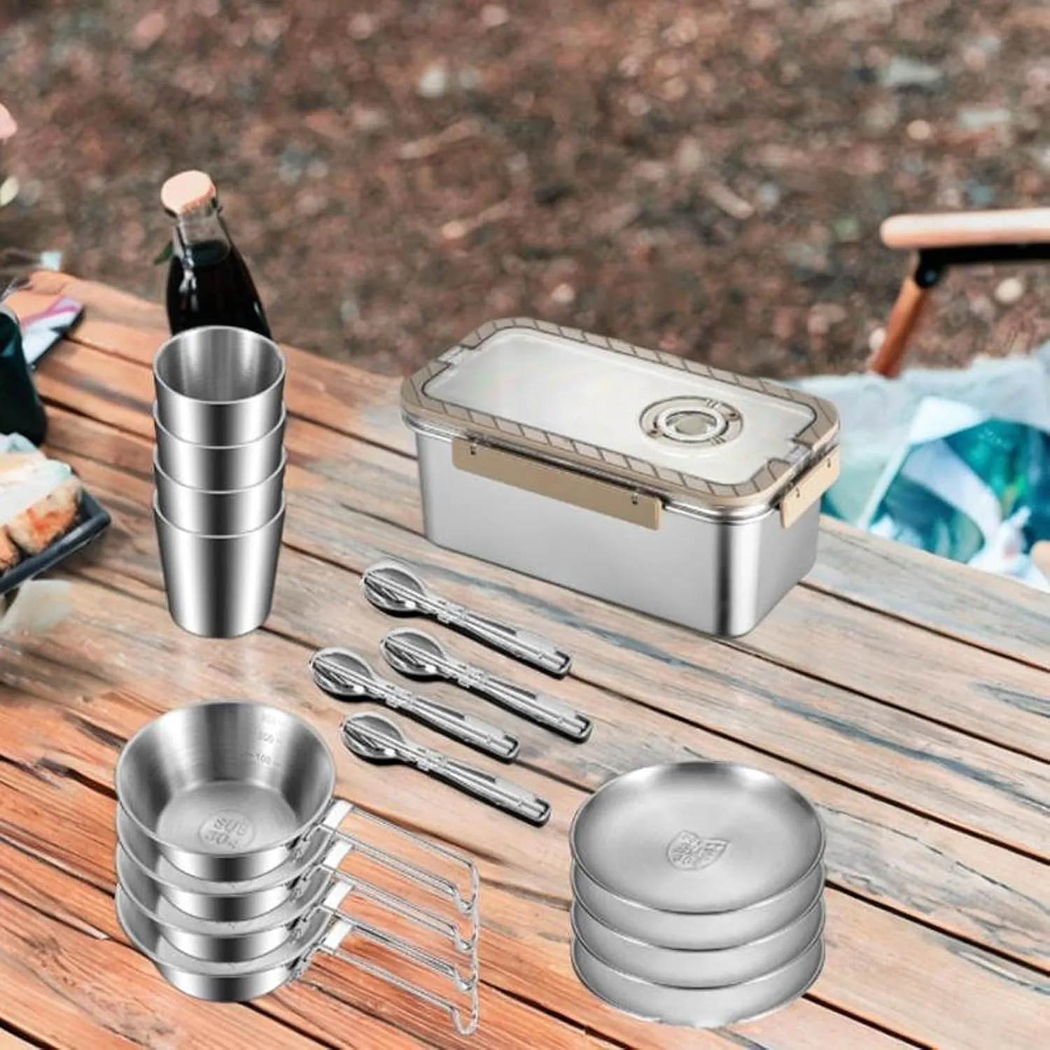 Camping Complete Messware Kit Outdoor Dinnerware Forks Utensil Cooking Tableware for Traveling Outdoor Sports Picnic RV Trip